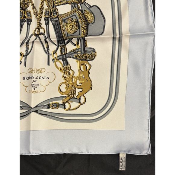 Hermès Pocket Square Silk Scarf Brides de Gala By Hugo Grygkar Lt Blue Gray New - Picture 2 of 9